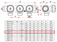 Коллектор проходной регулируемый FAR Multifar (3822 112) 1" НР-ВР, 3 отвода 1/2" евроконус