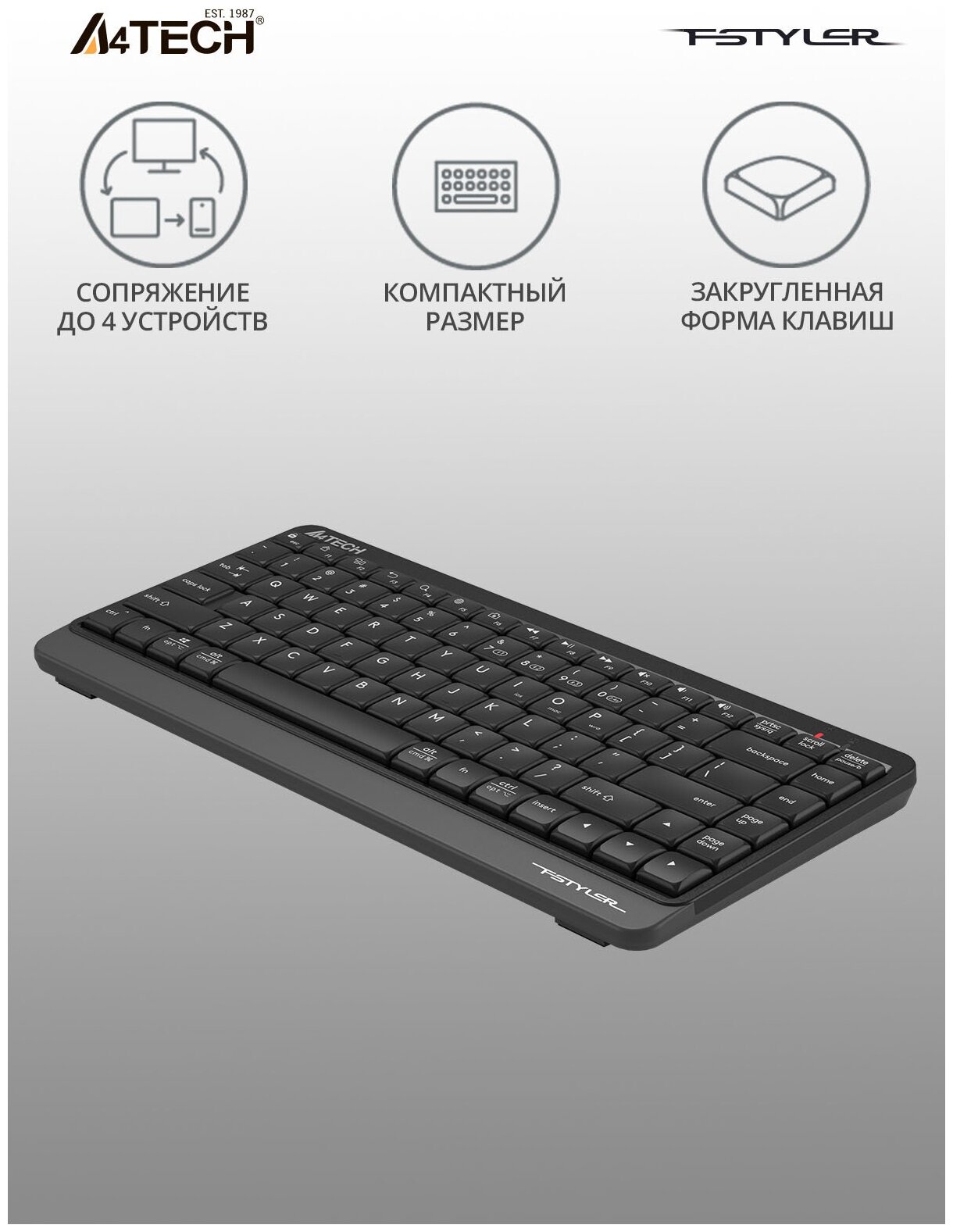 Клавиатура A4TECH Fstyler FBK11, USB, Bluetooth/Радиоканал, черный серый [fbk11 grey] - фото №4