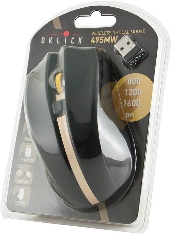 Мышь Oklick 495MW черный/золотистый Мышь оптическая (1600dpi) беспроводная USB (6but)