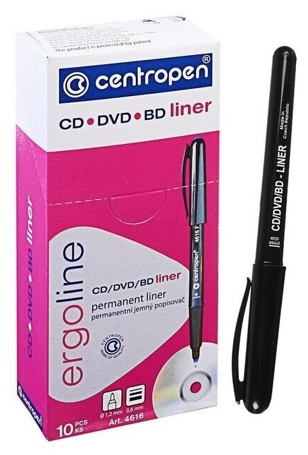 Mаркер для CD/DVD 1.2 мм Centropen, линия 0.6 мм, цвет чёрный, 10 шт.