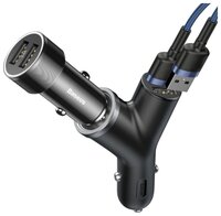 Автомобильная зарядка Baseus Y type dual USB+ cigarette lighter extended car charger белый