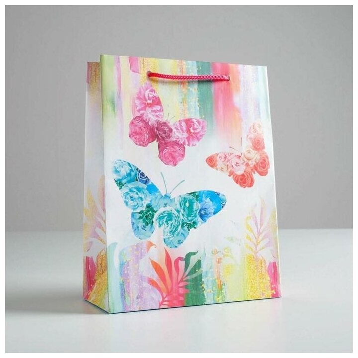 Дарите Счастье Пакет подарочный ламинированный вертикальный, упаковка, «Бабочки», 18 х 23 х 8 см