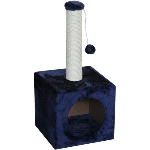 Когтеточка-домик 31х31х70 см, темно-синий когтеточка домик для кошки kuchenland 42х44 см с игрушкой складная полиэстер серая favorite pet