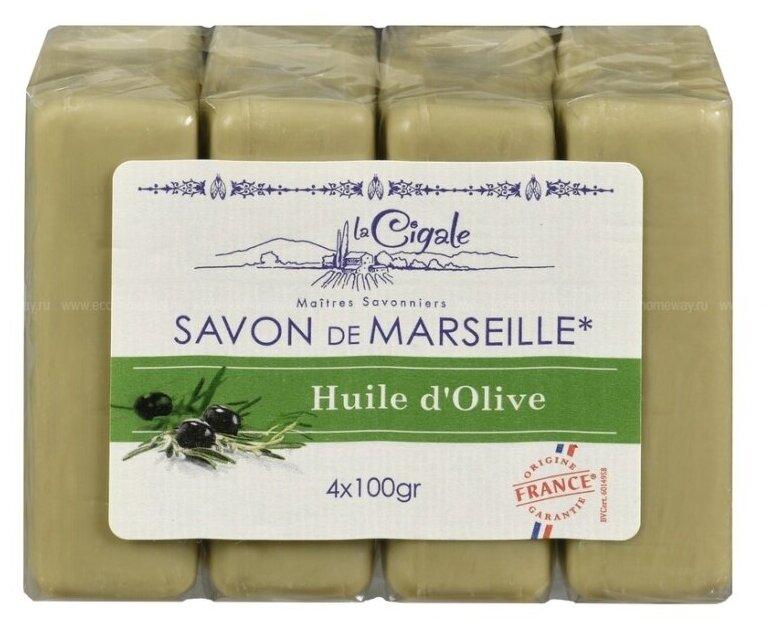 Мыло твердое Марсельское с оливой 4 x 100 г La Cigale (Франция)