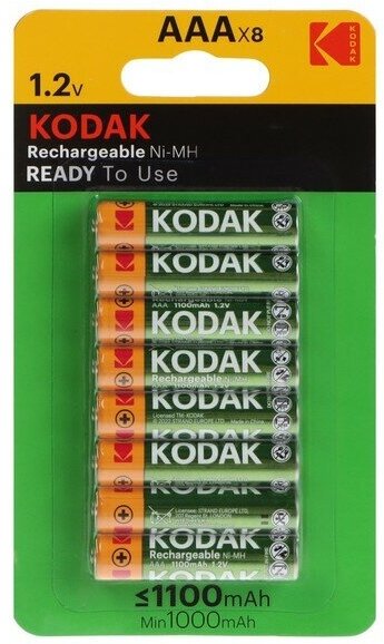 Аккумулятор Kodak, Ni-Mh, AAA, HR03-8BL, 1.2В, 1100 мАч, блистер, 8 шт.