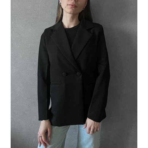 фото Пиджак , средней длины, силуэт полуприлегающий, размер m, черный нет бренда
