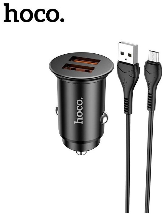 Автомобильное зарядное устройство 2USB 3.0A QC3.0 36W для micro USB Hoco NZ1 Black