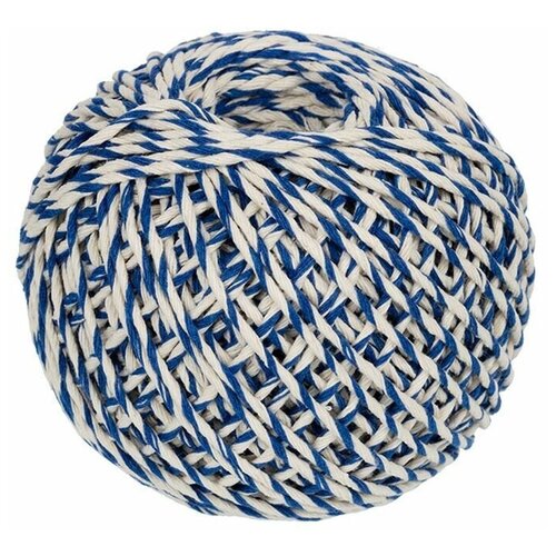 Шпагат хлопковый для рукоделия (вязания, макраме) и декора цветной бело-синий 1 мм, 100 м, 100% хлопок, 1 клубок шнур