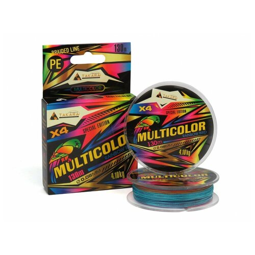 Плетёный шнур TAKARA MULTICOLOR Rainbow Bird 130m 0.08mm 4.10kg