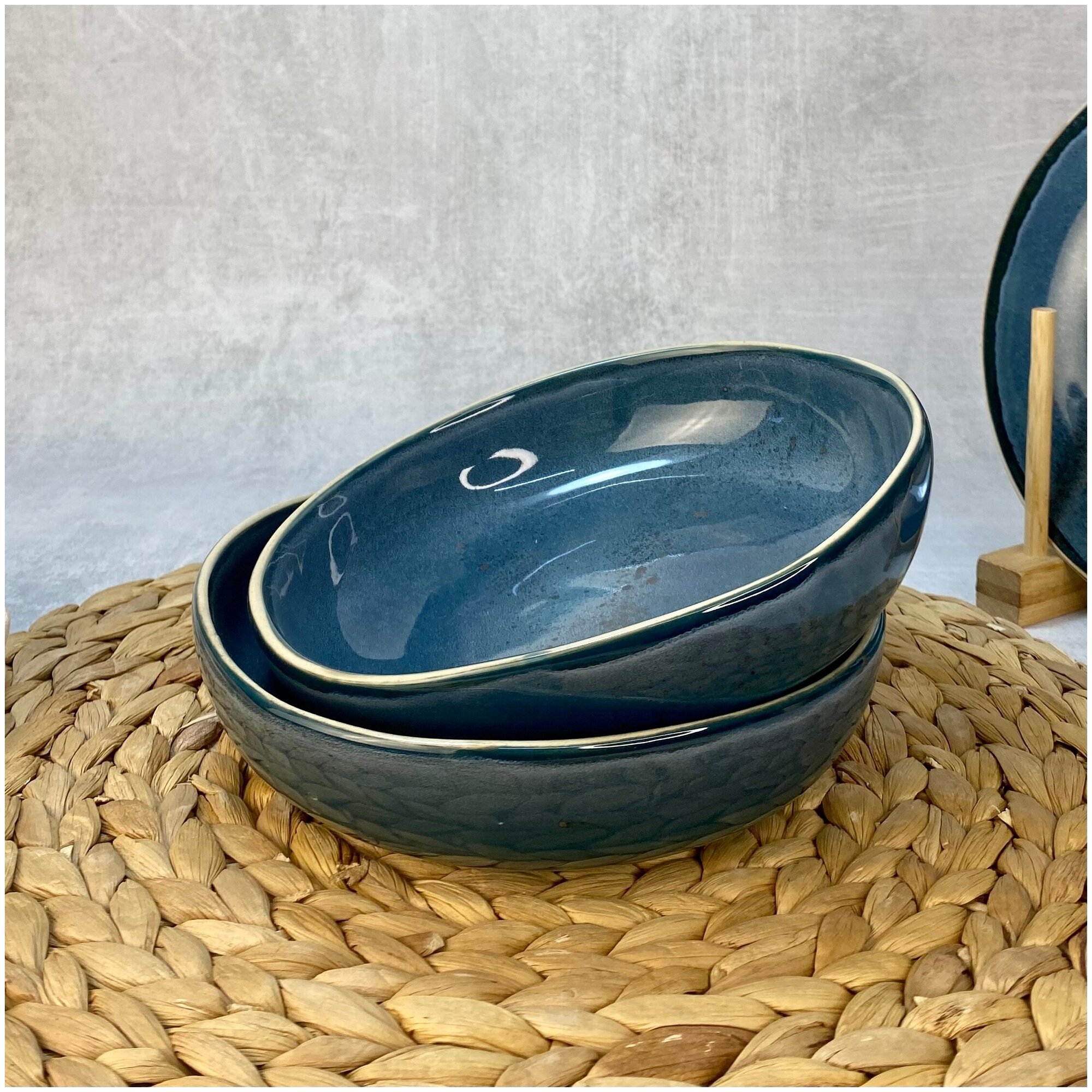 Набор тарелок суповых Боул, 2 шт, объем 600 мл, диаметр 18,5 см, керамика, цвет синий, коллекция "Блу-Реаттиво"