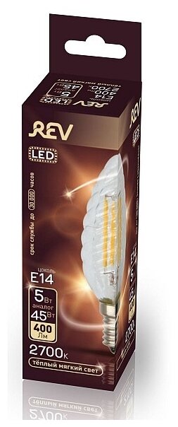 Лампа светодиодная REV 32430 0, E14, C37, 5 Вт, 2700 К - фотография № 5