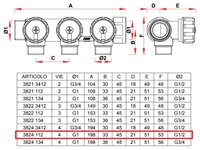 Коллектор проходной регулируемый FAR Multifar (3824 112) 1" НР-ВР, 4 отвода 1/2" евроконус