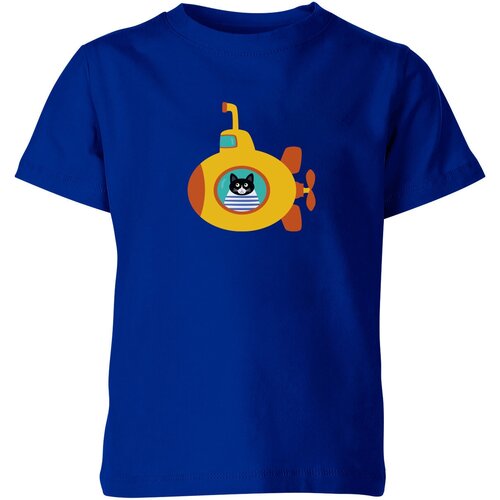 Детская футболка «Котик в желтой подводной лодке» (164, синий)