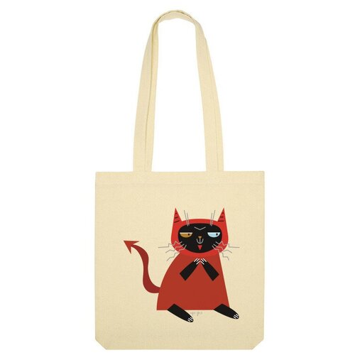 сумка дьявольский кот желтый Сумка шоппер Us Basic, бежевый