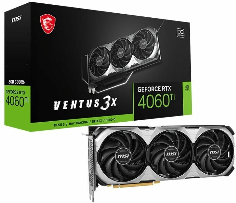 Видеокарта MSI RTX4060Ti VENTUS 3X 8GB OC GDDR6 DPx3 HDMI ATX 3FAN RTL