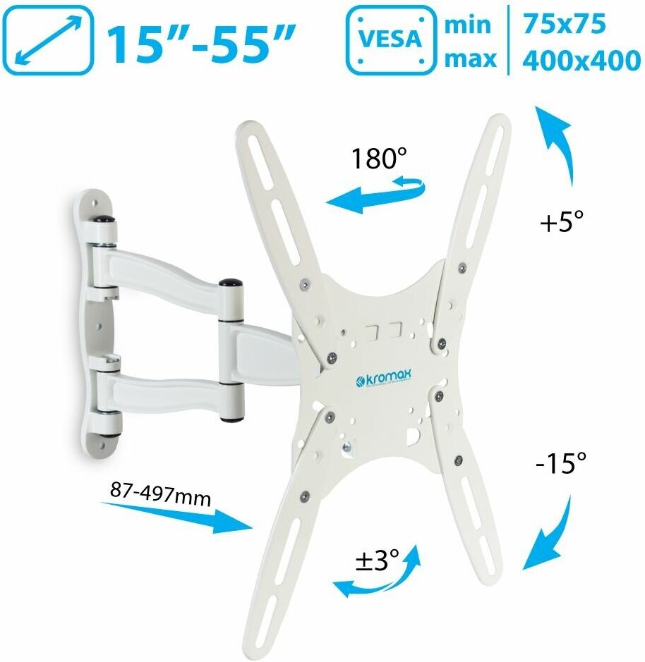 Кронштейн для телевизора Kromax TECHNO-5 белый 15"-55" макс.35кг настенный поворот и наклон