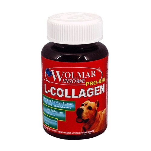 Витамины Wolmar Winsome Pro Bio L-Collagen, флакон , 100 таб. витамины для собак wolmar bio pro hair витамины для кожи и шерсти 360 таб
