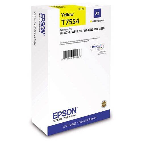 Картридж Epson C13T755440, 4000 стр, желтый