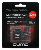 Карта памяти Qumo microSDHC class 10 UHS-I U1 32GB + SD adapter