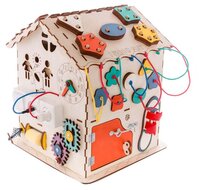 Развивающая игрушка IWOODPLAY Бизидом с электрикой 30х30х40 бежевый
