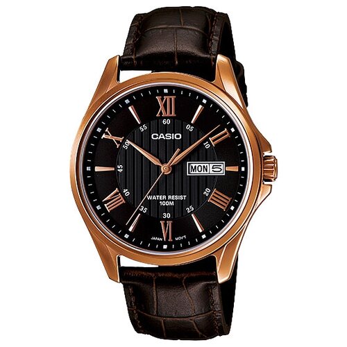 Наручные часы CASIO Collection MTP-1384L-1A, черный, коричневый наручные часы casio мужские mtp 1384l 7 кварцевые водонепроницаемые коричневый