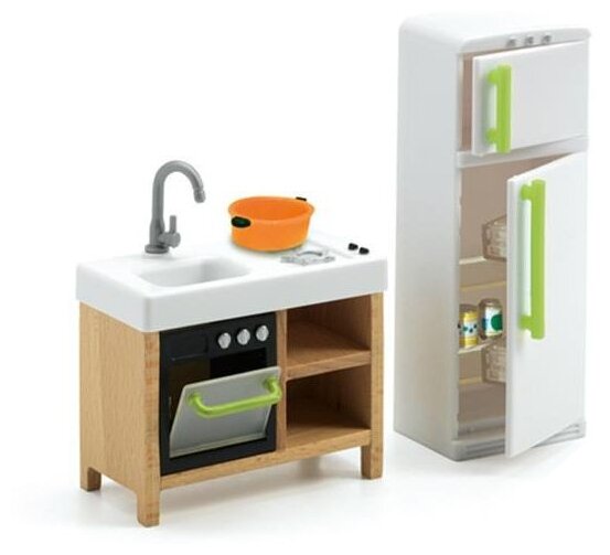 Мебель для кукольного дома Djeco Кухня, белый-зеленый, 07833