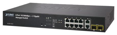 / PLANET 8-Port 10/100TX 802.3at PoE + 2-Port Gigabit TP/SFP combo Desktop Switch with LCD