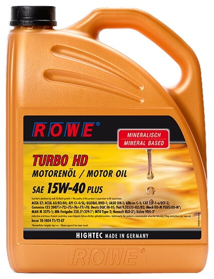 ROWE 20041-0050-99 Масло Rowe 15/40 Hightec Turbo HD Plus 5 л