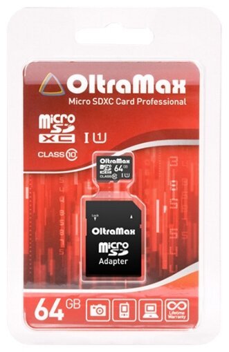 Карта памяти OLTRAMAX OM064GCSDXC10UHS-1-PrU3 64GB, черный