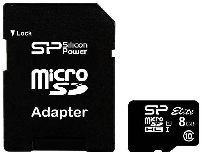 MicroSD 8GB Silicon Class 10 Elite UHS-I + SD адаптер