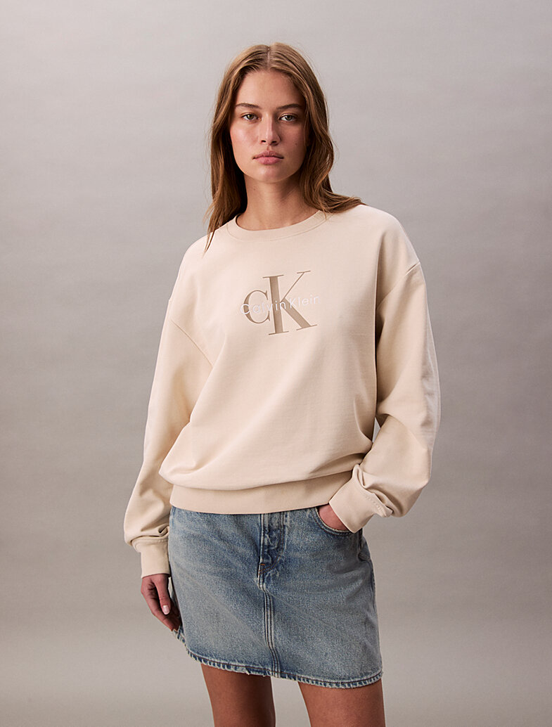 Свитшот Calvin Klein Jeans Cropped Monogram Sweatshirt, размер XS, , светло-бежевый