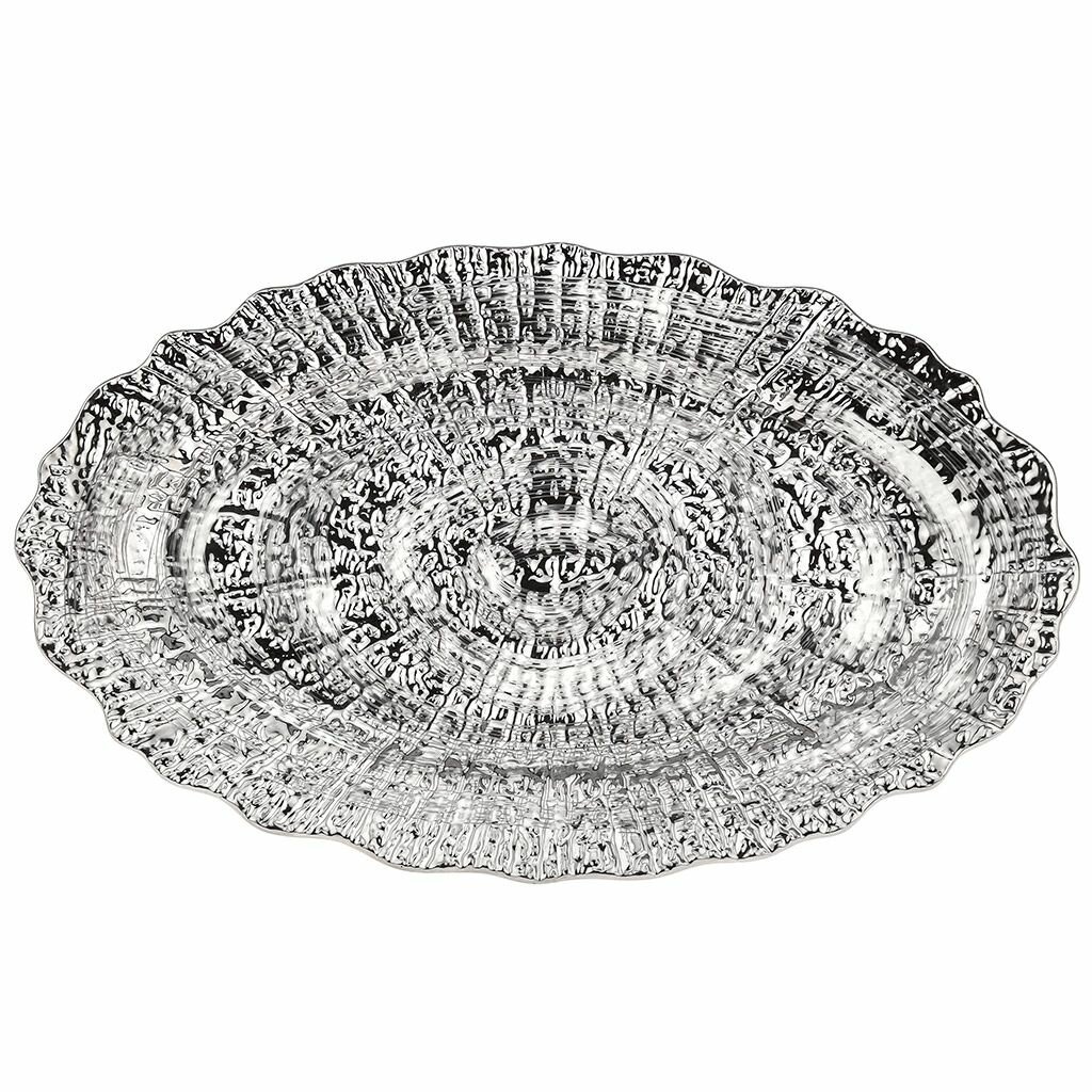 "Платина" Блюдо овальное фарфоровое 310х189х26мм, интерьерное, рельефный декор, с платиной, волнистый край