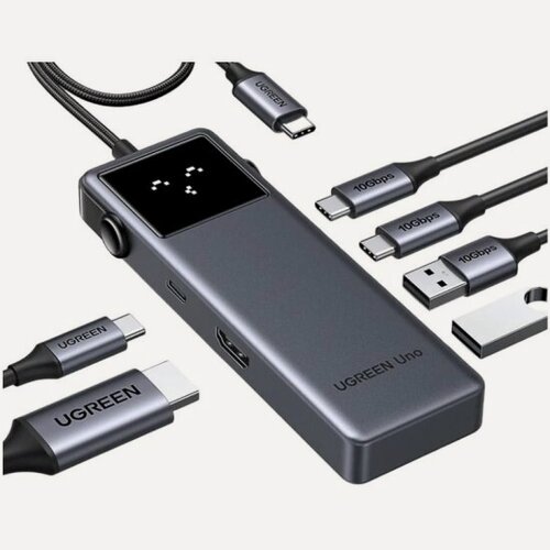 Изображение товара Хаб (разветвитель) Ugreen CM888 6-in-1, USB-C, 3*USB-A/USB-C/HDMI/USB-C, темно-серый(75177)