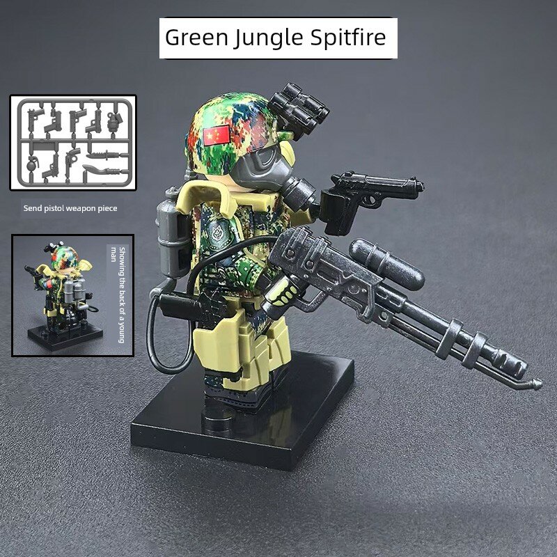 Зеленый газовый огнеметчик с пистолетом и подставкой - военная игрушка строительный набор для детей