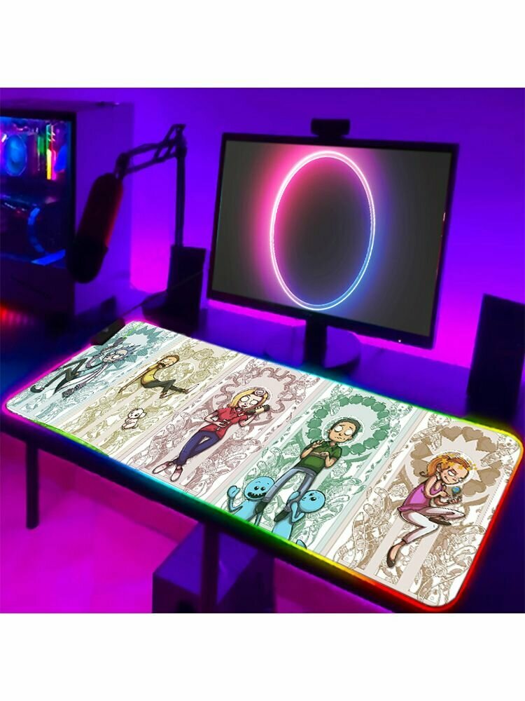 RGB LED Rick and Morty Коврик для мыши с клавиатурой из милого аниме "Рик и Морти", размер 400x900xxl, резиновый