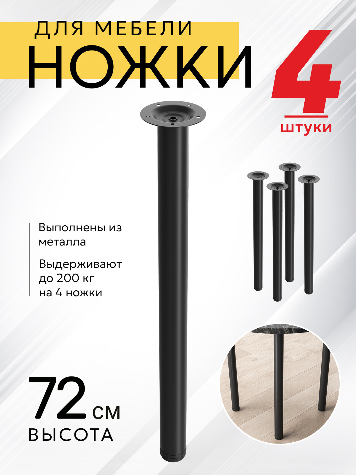 Ножки регулируемые для мебели, журнальных столиков, стола (офис, компьютерный, письменный) мебельдам НП111 72х5 см 4шт