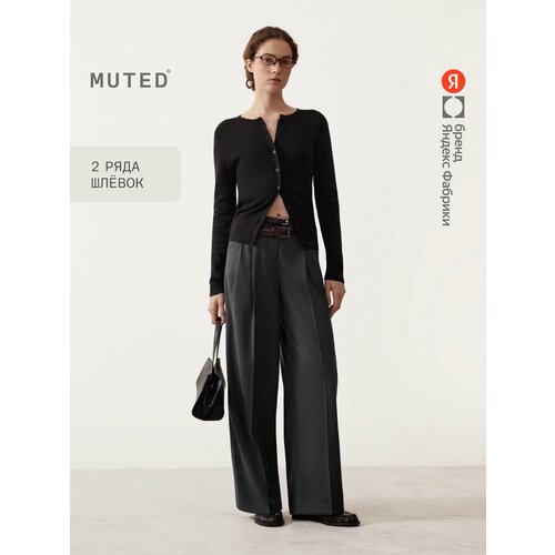 фото Брюки muted широкие из костюмной ткани со стрелками и защипами, размер 2xl, темно-серый