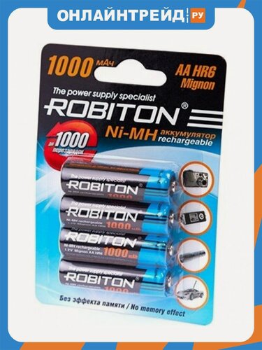Изображение товара Аккумулятор Robiton LR6 AA 1000 mAh (уп 4 шт)