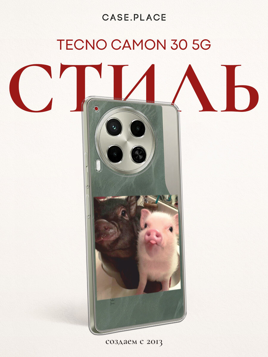 Чехол на Tecno Camon 30 5G / Текно Камон 30 5G с принтом Два поросенка, прозрачный