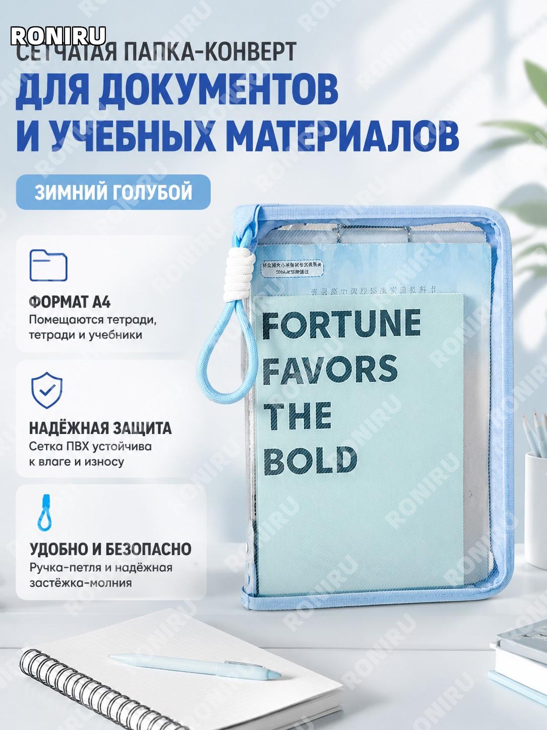 Сетчатая папка-мешок с молнией A4 для документов 柏逸, органайзер для тетрадей и бумаг, цвет зимний водный синий
