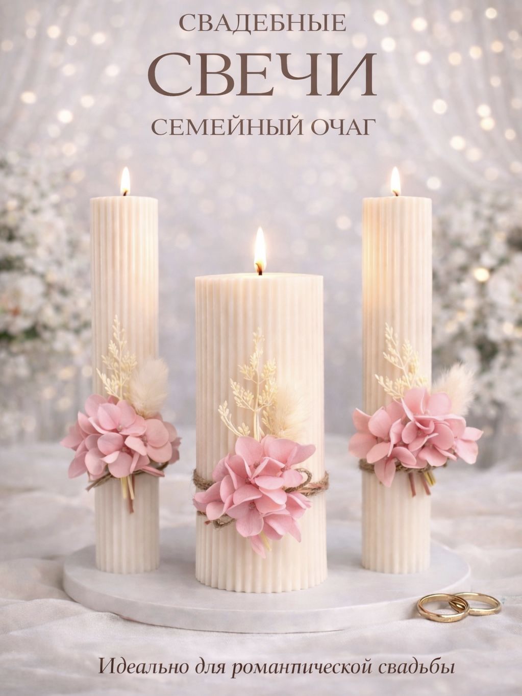 Свадебные свечи Семейный очаг, набор 3 шт, для свадьбы, венчания