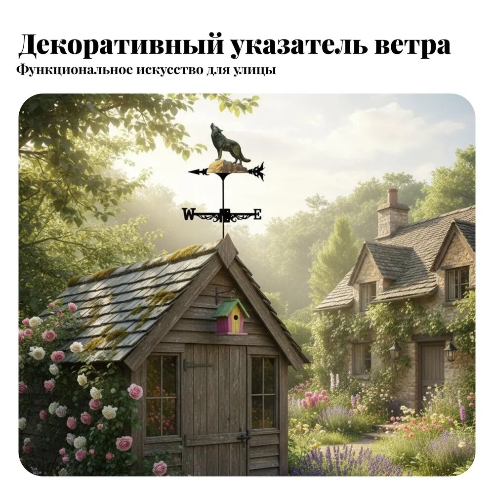 Флюгер садовый на газон с силуэтом волка, разноцветный, из железа с порошковым покрытием — фото 1