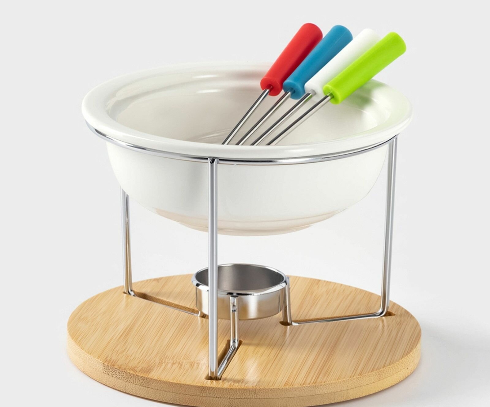 Набор для фондю 5 предметов: чаша 350 мл 4 шпажки керамика белый