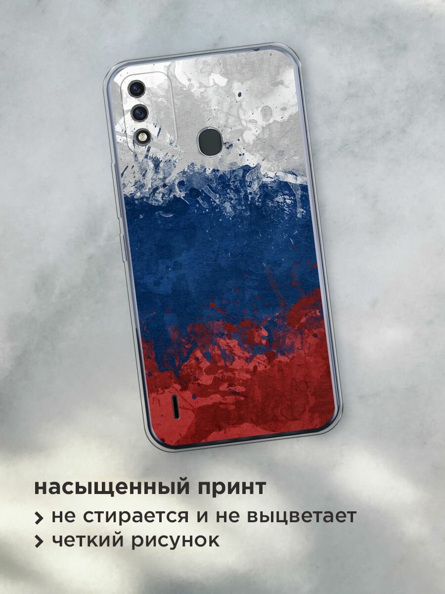 Чехол на Itel A48 / Ител А48 с принтом "Флаг России неровный" — фото 1