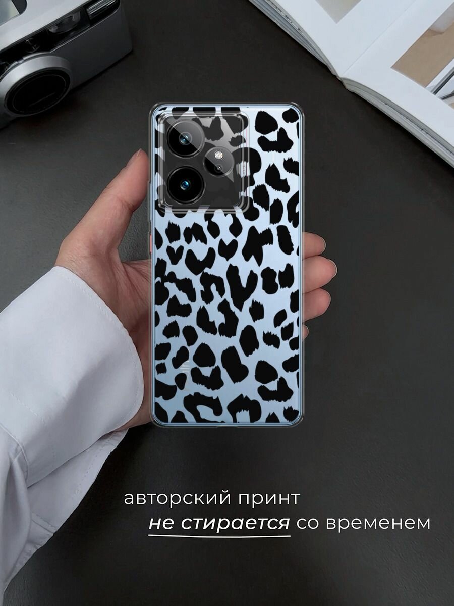 Чехол на Realme GT 7/GT 7T / Реалми GT 7/GT 7T с принтом "Леопардовый паттерн", прозрачный — фото 1