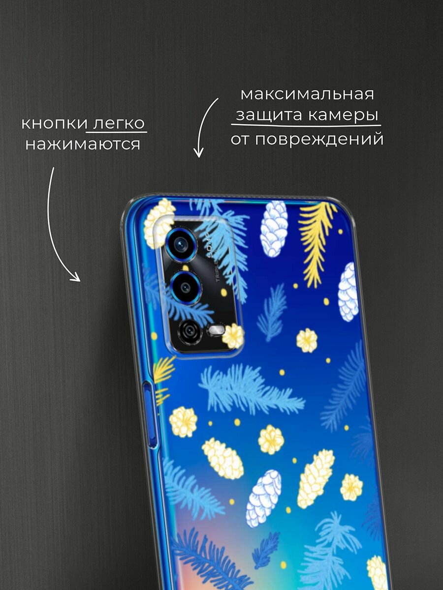 Чехол на Oppo A55 4G / Оппо А55 4G с принтом "Елки и шишки", прозрачный — фото 1