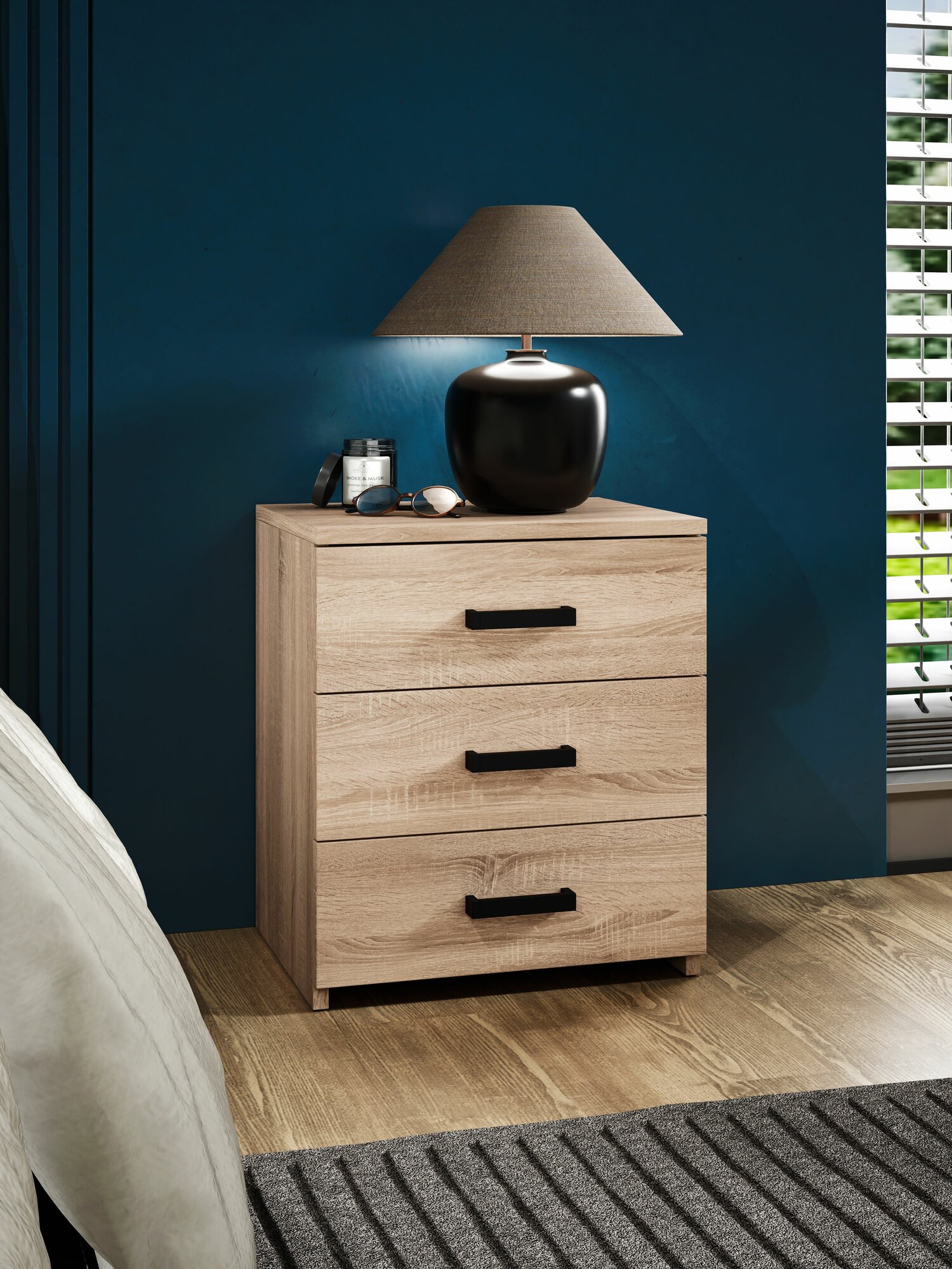 Тумба Парма-5 сонома с 3 ящиками прикроватная для прихожей под стол в коридор в спальню офисная