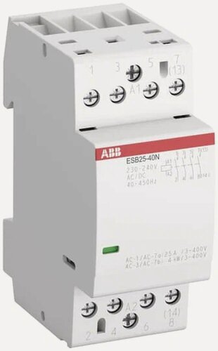 Изображение товара Контактор ABB ESB25-40N-06 модульный (25А АС-1, 4НО), катушка 230В AC/DC 2 модуля