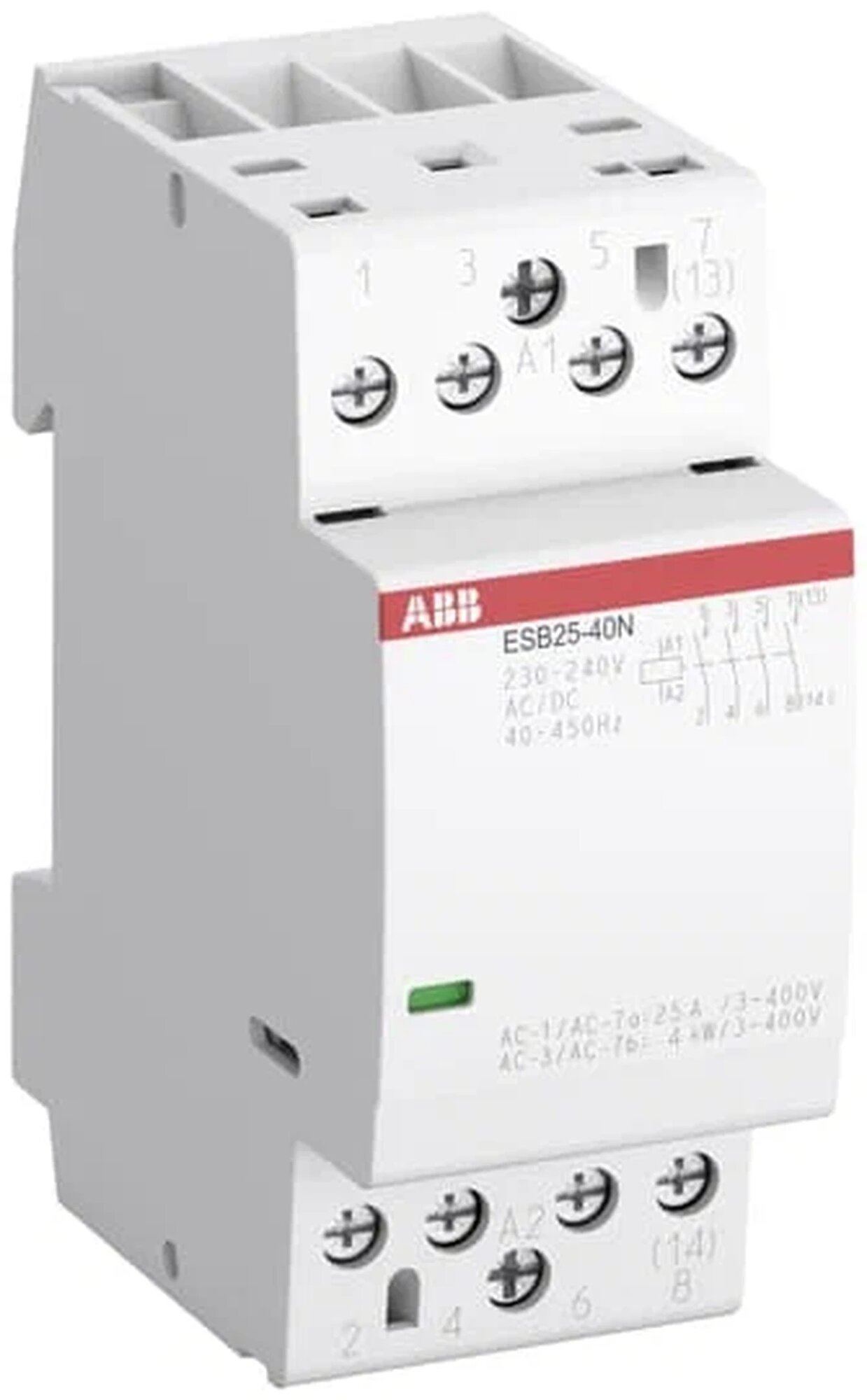 Контактор ABB ESB25-40N-06 модульный (25А АС-1 4НО) катушка 230В AC/DC 2 модуля
