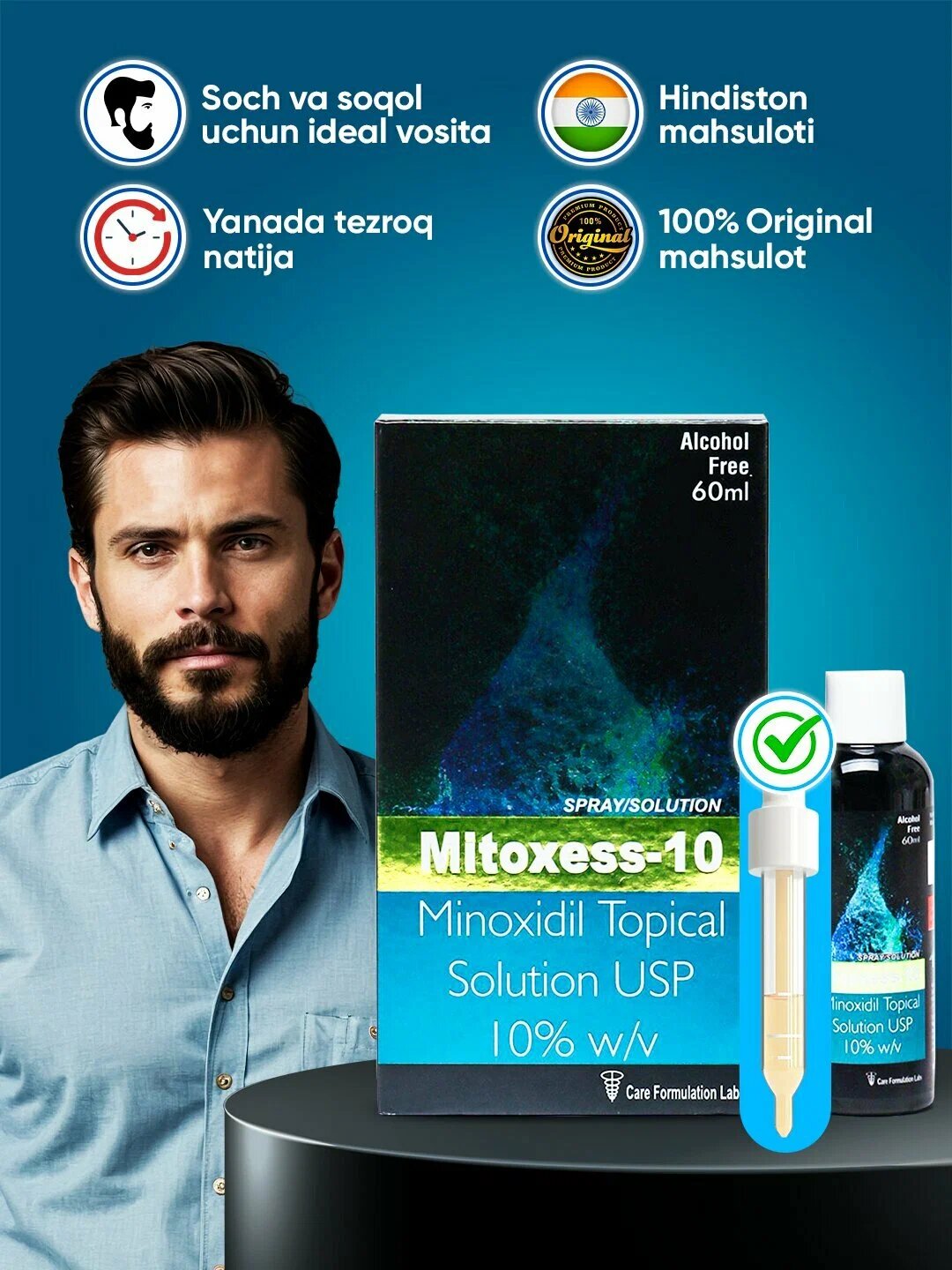 Миноксидил 10% Mitoxess Minoxidil Topical Solution USP, 60 мл